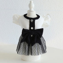 Load image into Gallery viewer, BLACK AND WHITE DRESS WITH BLACK BOW